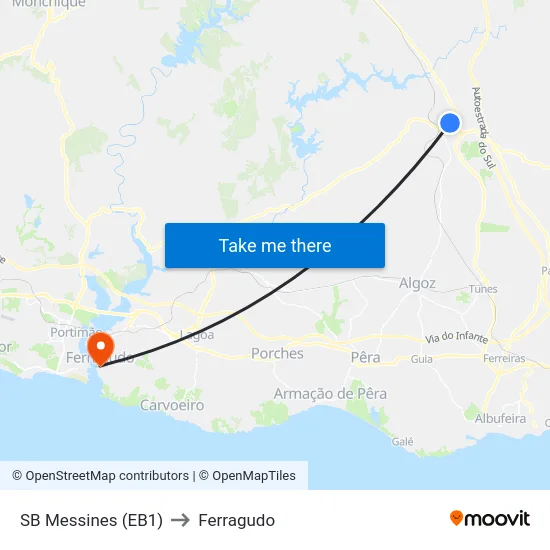 SB Messines (EB1) to Ferragudo map