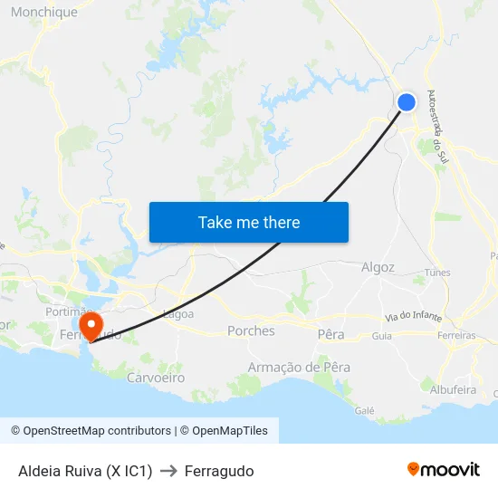 Aldeia Ruiva (X IC1) to Ferragudo map