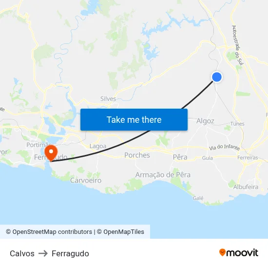 Calvos to Ferragudo map
