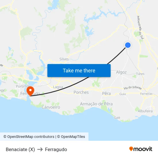Benaciate (X) to Ferragudo map