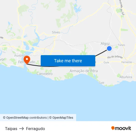Taipas to Ferragudo map