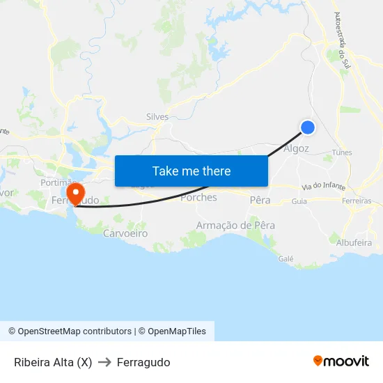 Ribeira Alta (X) to Ferragudo map