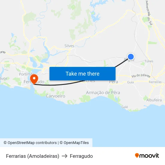 Ferrarias (Amoladeiras) to Ferragudo map