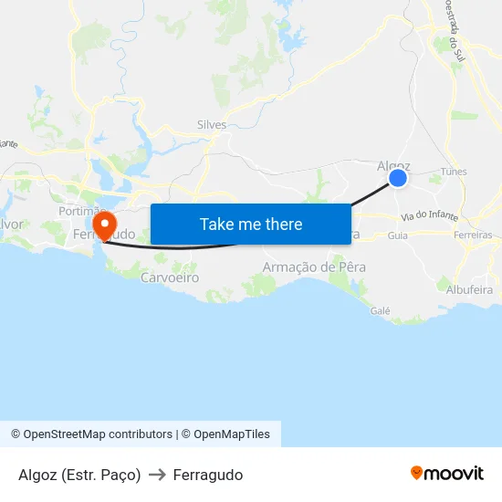 Algoz (Estr. Paço) to Ferragudo map
