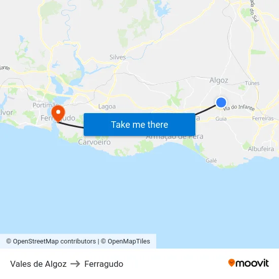 Vales de Algoz to Ferragudo map