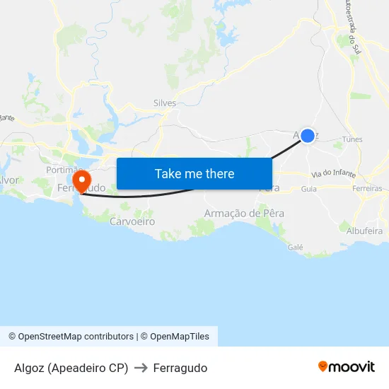 Algoz (Apeadeiro CP) to Ferragudo map