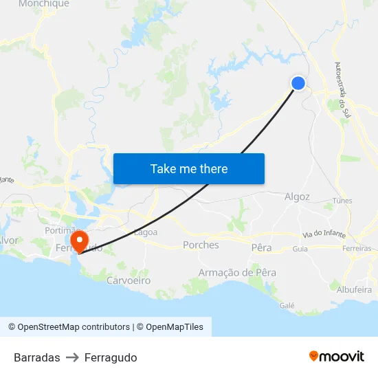 Barradas to Ferragudo map