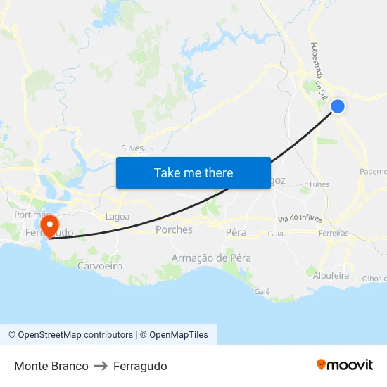 Monte Branco to Ferragudo map