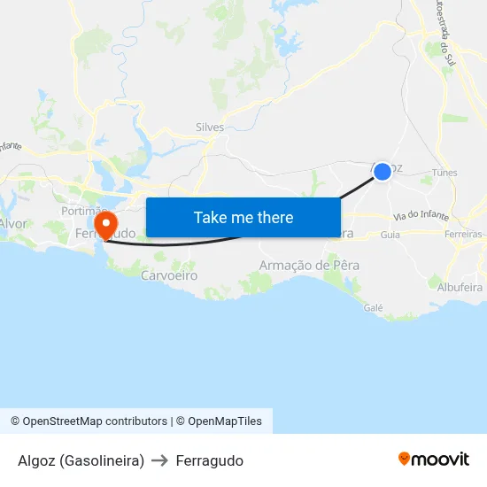Algoz (Gasolineira) to Ferragudo map