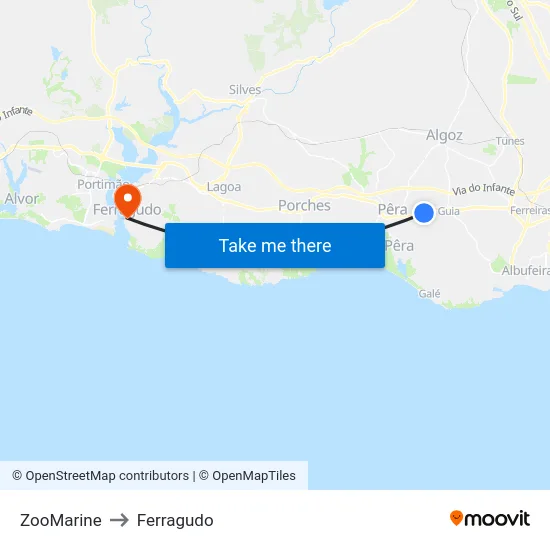 ZooMarine to Ferragudo map