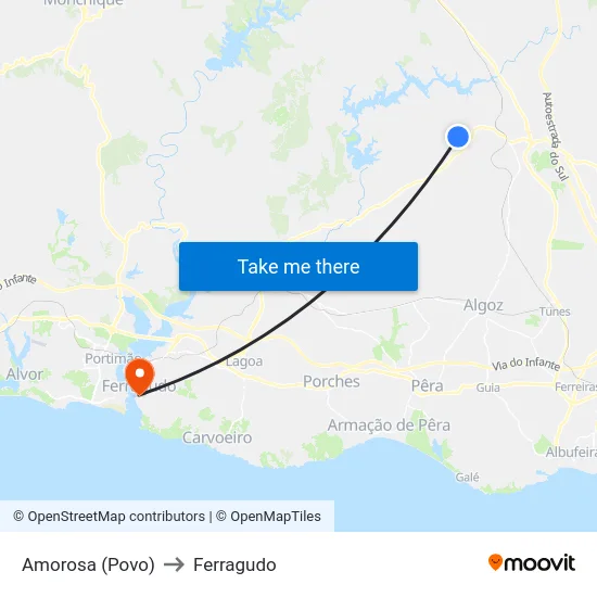 Amorosa (Povo) to Ferragudo map