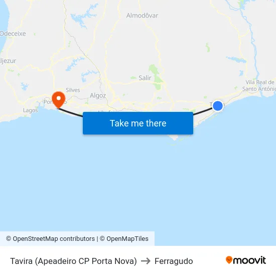 Tavira (Apeadeiro CP Porta Nova) to Ferragudo map