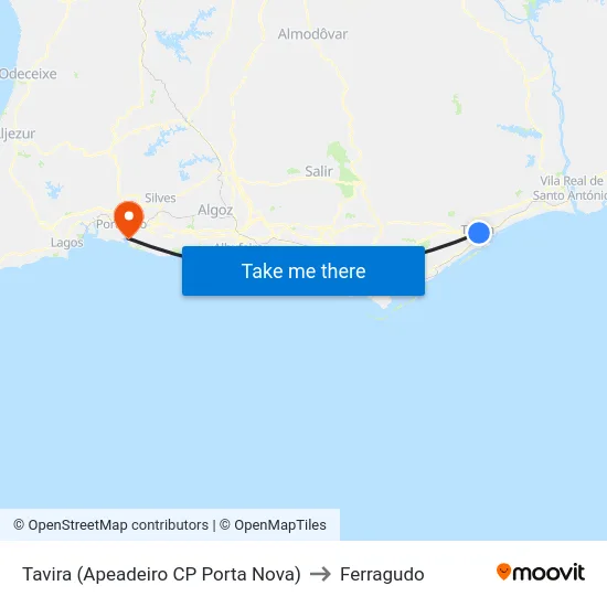 Tavira (Apeadeiro CP Porta Nova) to Ferragudo map