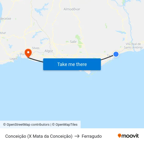 Conceição (X Mata da Conceição) to Ferragudo map