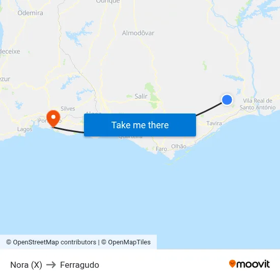 Nora (X) to Ferragudo map