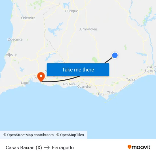 Casas Baixas (X) to Ferragudo map
