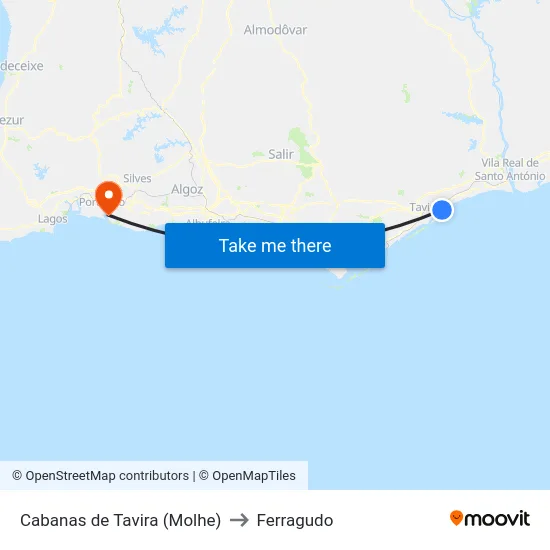 Cabanas de Tavira (Molhe) to Ferragudo map
