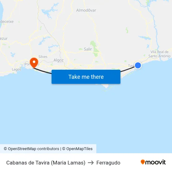 Cabanas de Tavira (Maria Lamas) to Ferragudo map