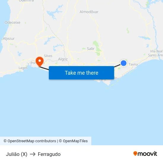 Julião (X) to Ferragudo map