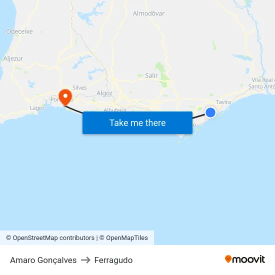 Amaro Gonçalves to Ferragudo map