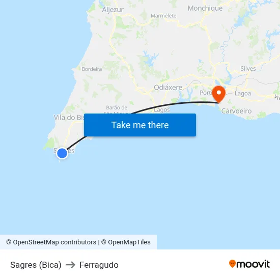 Sagres (Bica) to Ferragudo map