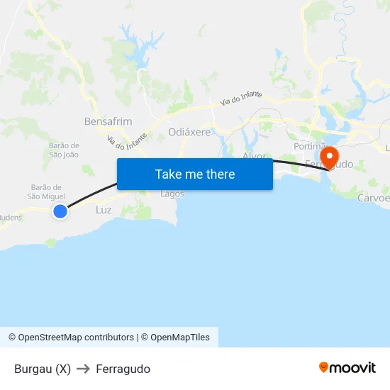 Burgau (X) to Ferragudo map