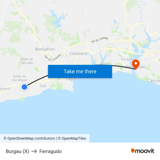 Burgau (X) to Ferragudo map