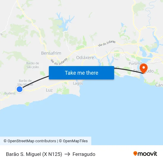 Barão S. Miguel (X N125) to Ferragudo map