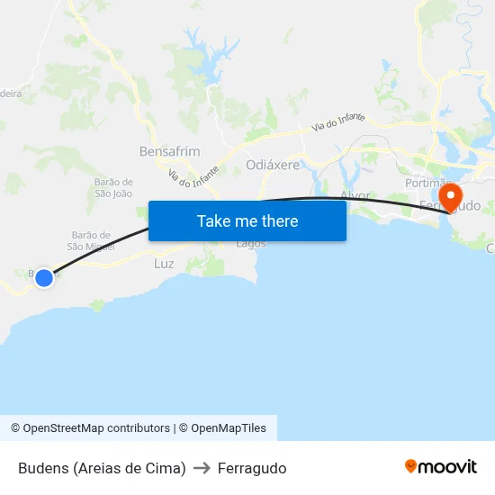 Budens (Areias de Cima) to Ferragudo map