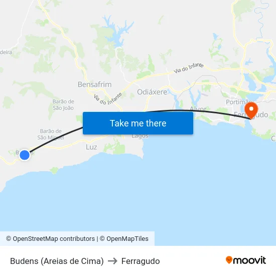 Budens (Areias de Cima) to Ferragudo map