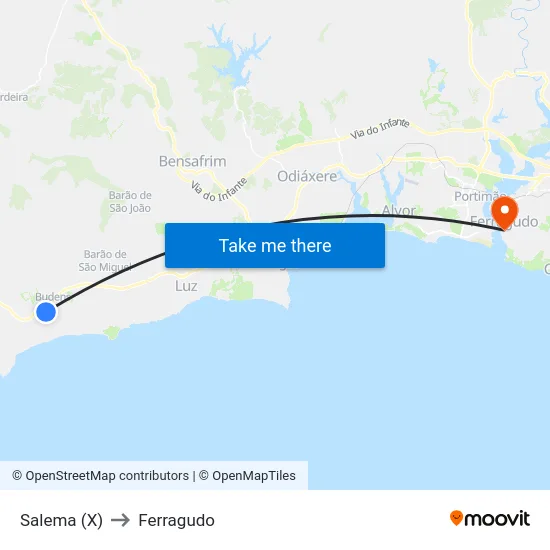 Salema (X) to Ferragudo map