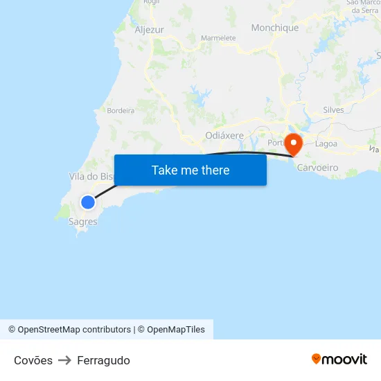 Covões to Ferragudo map