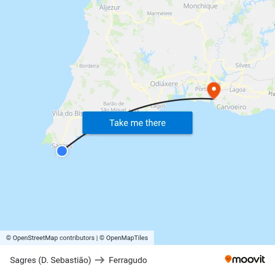 Sagres (D. Sebastião) to Ferragudo map