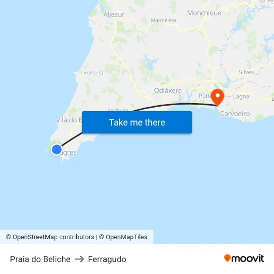 Praia do Beliche to Ferragudo map