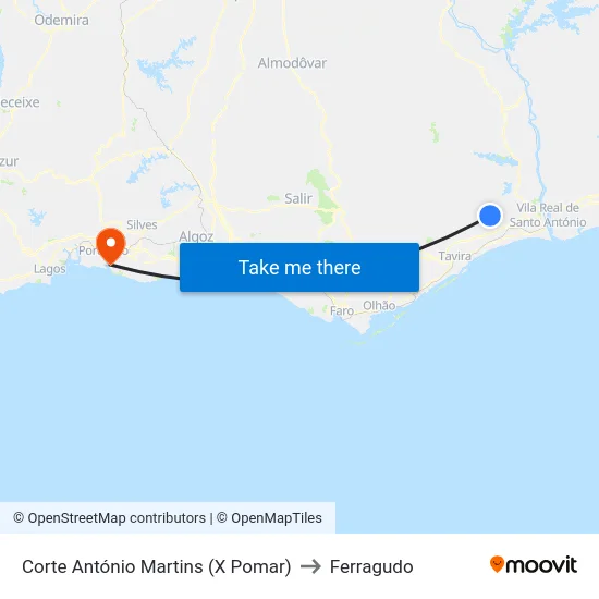 Corte António Martins (X Pomar) to Ferragudo map