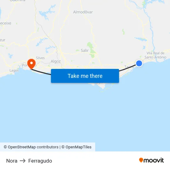 Nora to Ferragudo map