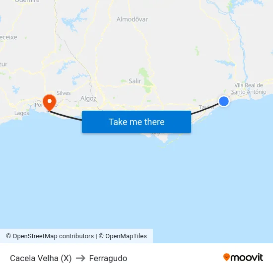 Cacela Velha (X) to Ferragudo map