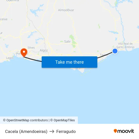 Cacela (Amendoeiras) to Ferragudo map