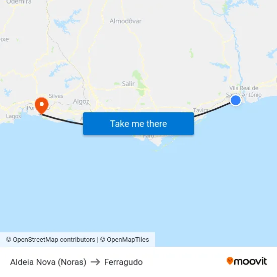 Aldeia Nova (Noras) to Ferragudo map