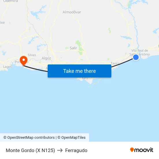 Monte Gordo (X N125) to Ferragudo map