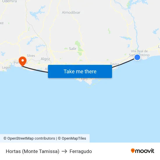 Hortas (Monte Tamissa) to Ferragudo map