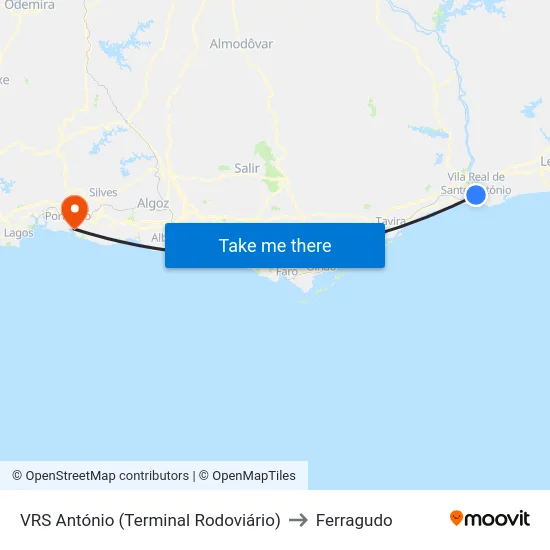 VRS António (Terminal Rodoviário) to Ferragudo map