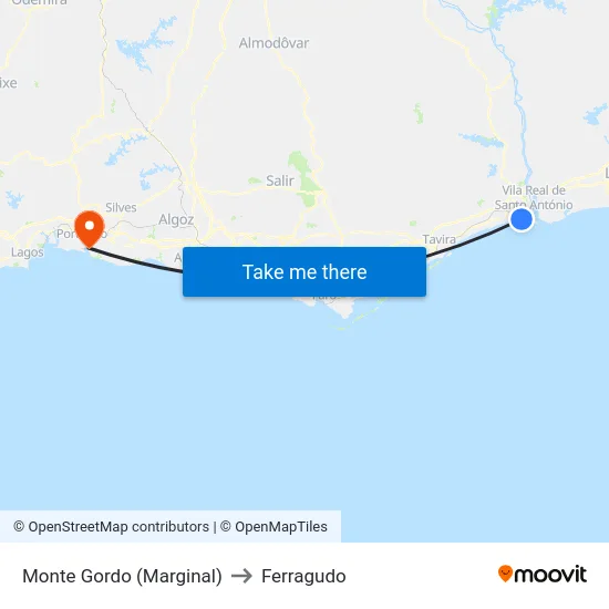 Monte Gordo (Marginal) to Ferragudo map