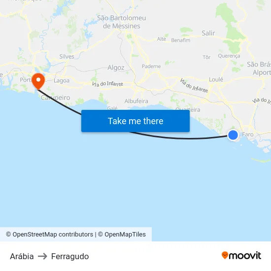 Arábia to Ferragudo map