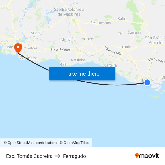 Esc. Tomás Cabreira to Ferragudo map