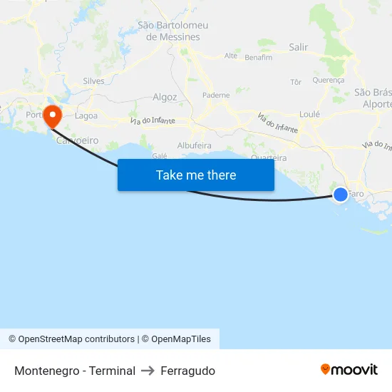 Montenegro - Terminal to Ferragudo map
