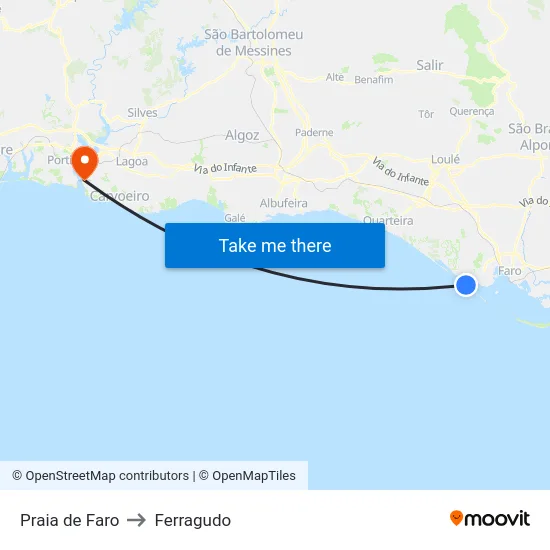 Praia de Faro to Ferragudo map