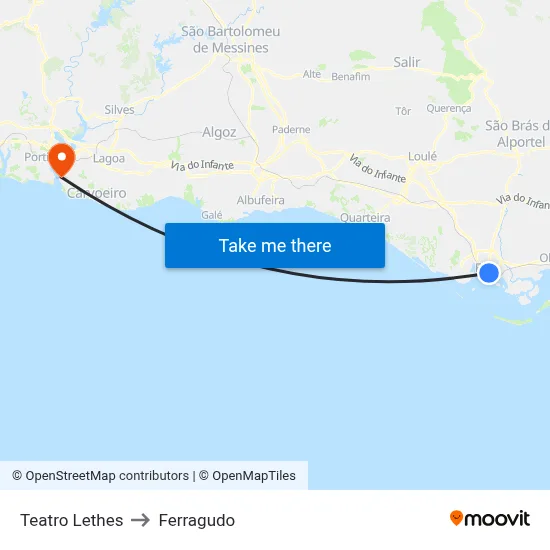 Teatro Lethes to Ferragudo map