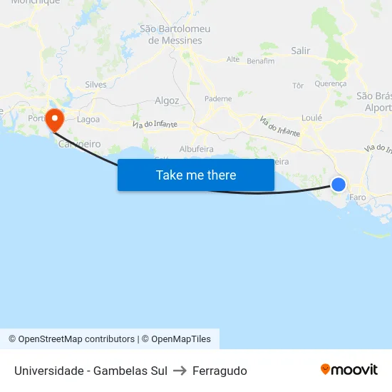 Universidade - Gambelas Sul to Ferragudo map
