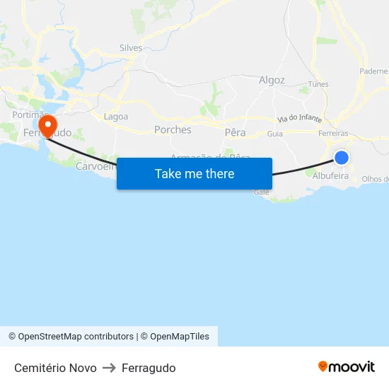Cemitério Novo to Ferragudo map
